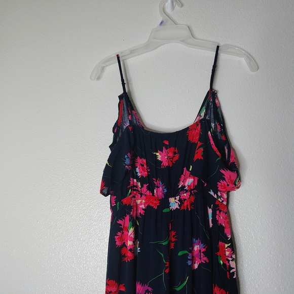Express Floral Maxi Dress Small Blue Pink Ruffle High Low Wrap Faux Summer Boho - Picture 14 of 16